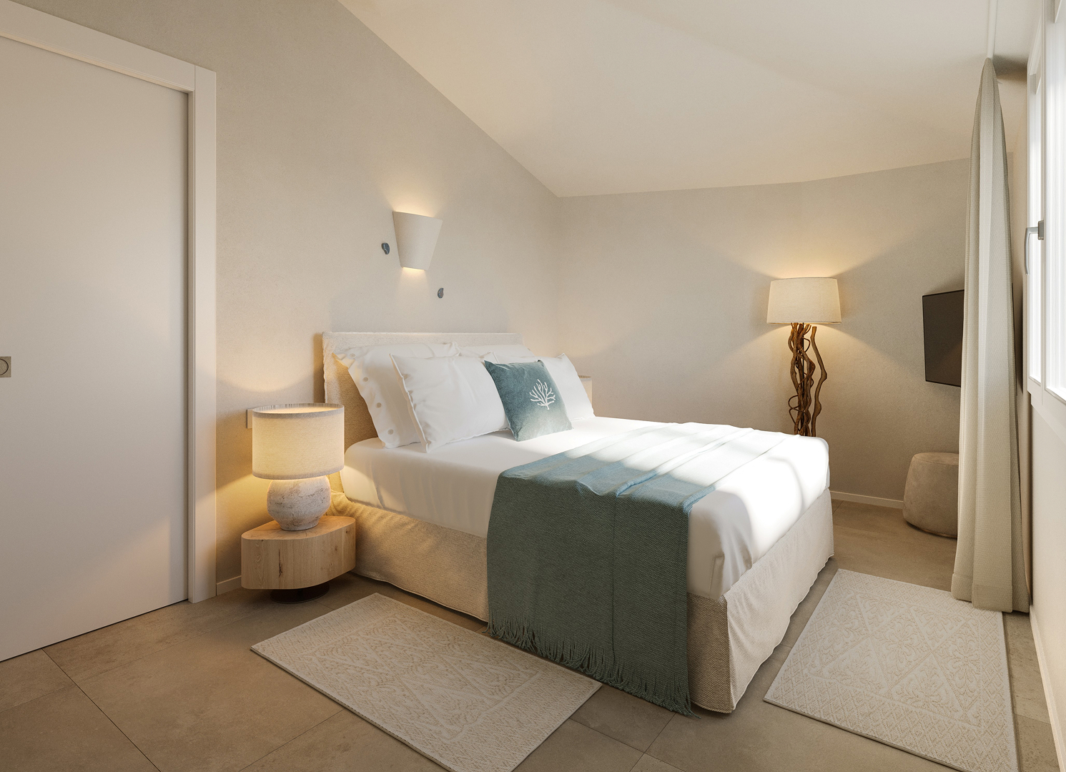 Le tre camere da letto sono progettate per garantire comfort e tranquillità. Una di esse dispone di cabina armadio, un dettaglio che migliora la vita di ogni giorno.